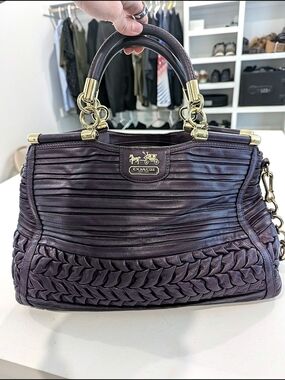 Coach Plum Braided Leather Satchel with Gold Hardware